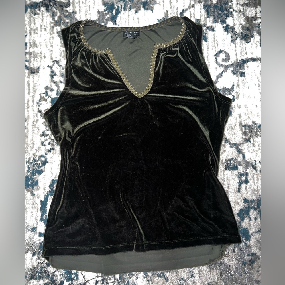 Dark Green Beaded Top